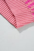 Pink Striped Buttoned V Neck Drop Shoulder Cardigan